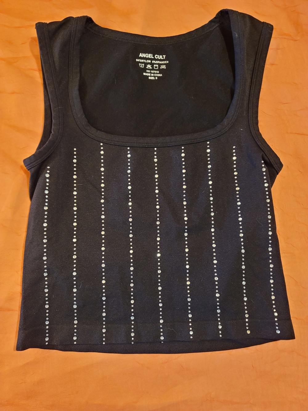 Angel Cult Black Rhinestone Stripe Tank Top